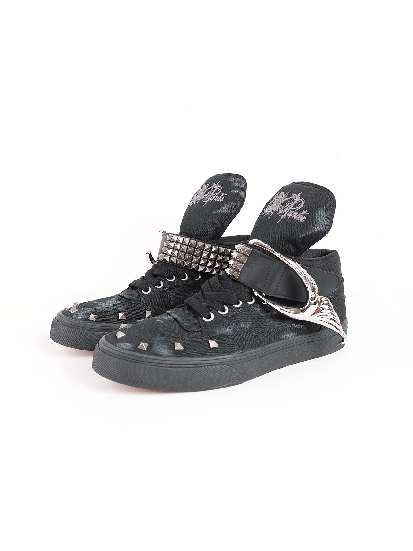 Silver Wing Studded Canvas Hi-Top Shoes